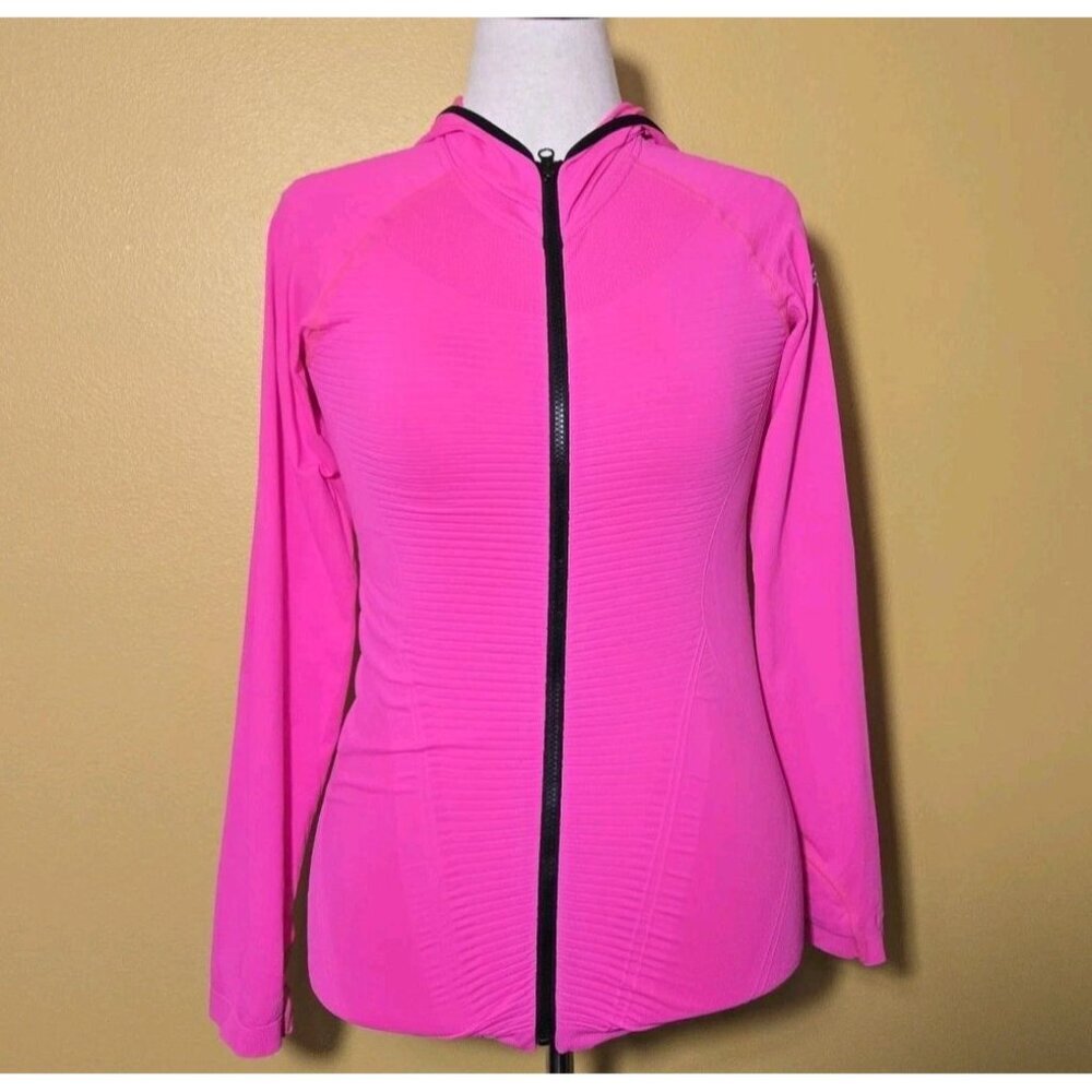Life Fitness Womens Hooded Lightweight‎ Jacket Pink Neon Full Zip Ribbed Long xl